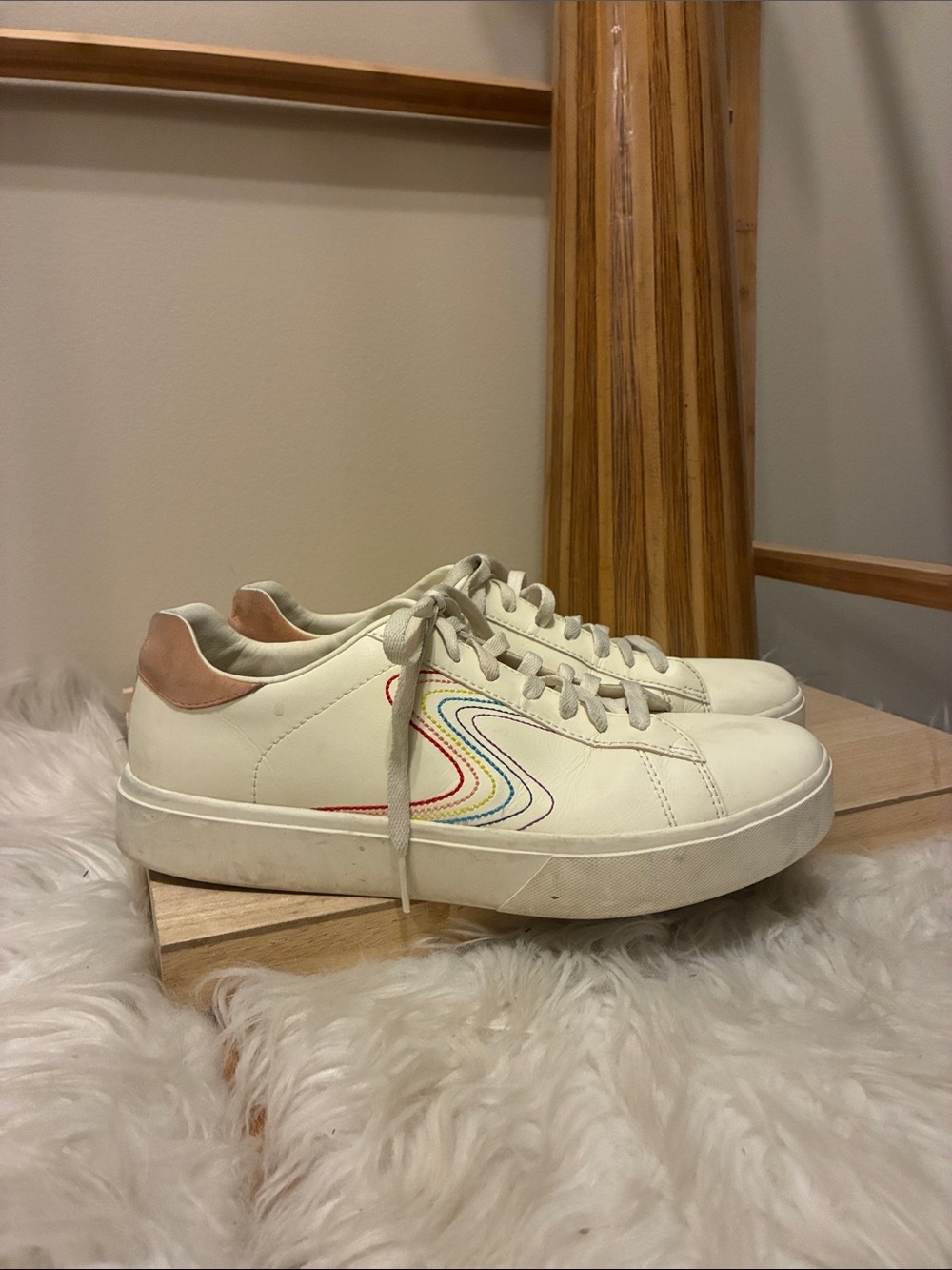 Sketchers Court Classic Cream Rainbow Wave Sneakers